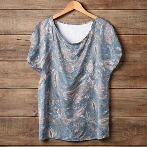 The Nines 2XL Capped Sleeve Paisley Polyester Print Blouse